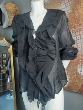 Zara Nwt Black Ruffled Button-Front Women's Blouse